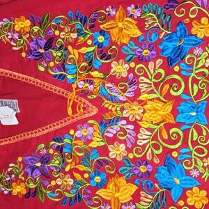 Embroidered Red Blouse with Floral Design